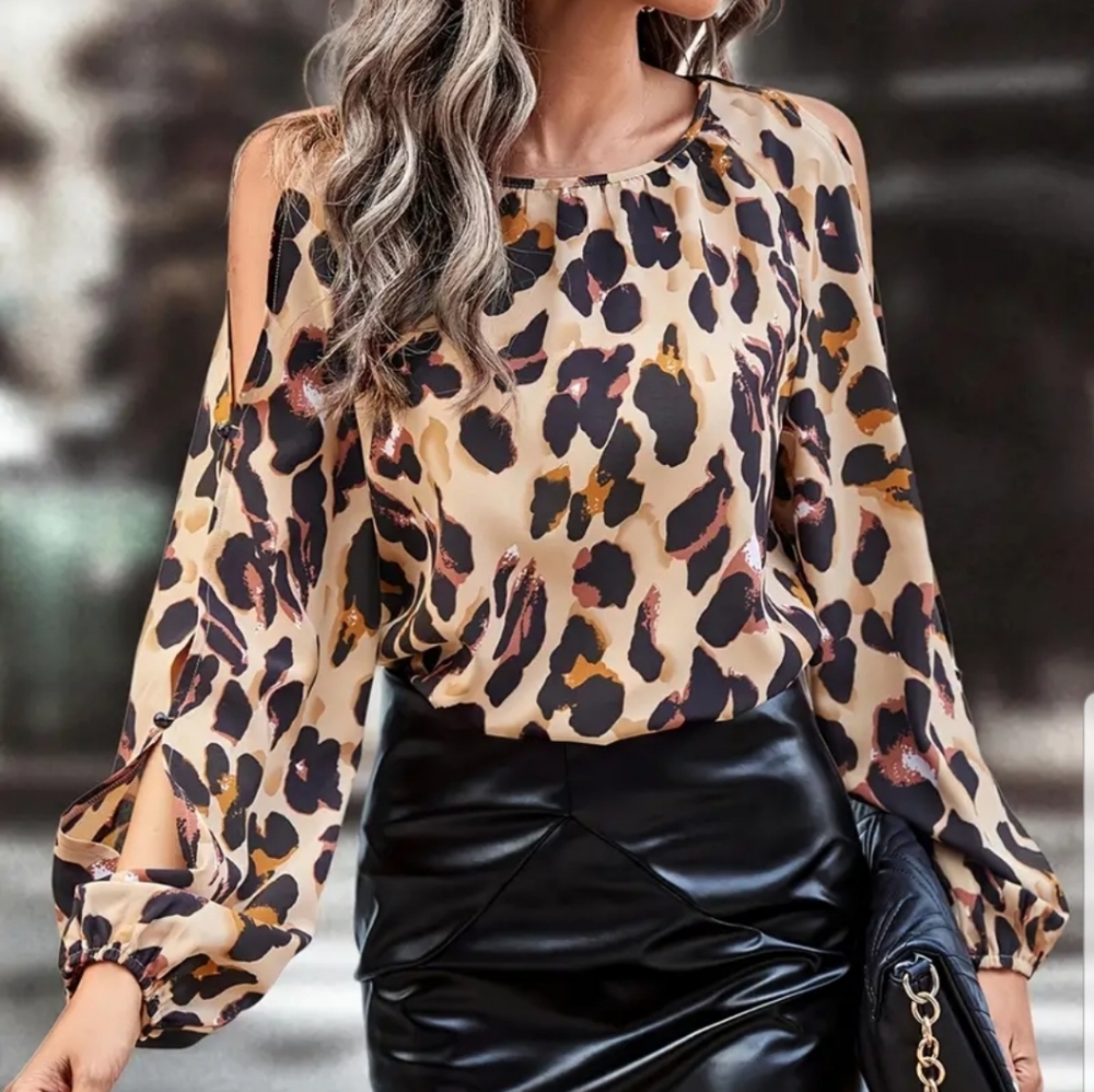 LEOPARD PRINT LONG SLEEVE BLOUSE